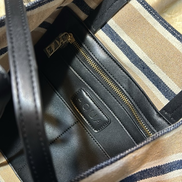 Aqua striped canvas/leather tote - Picture 3 of 8